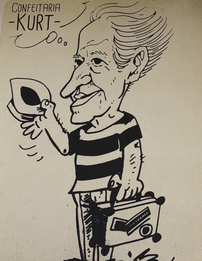 Caricatura de Kurt Deichmann, o quadro da parede da loja